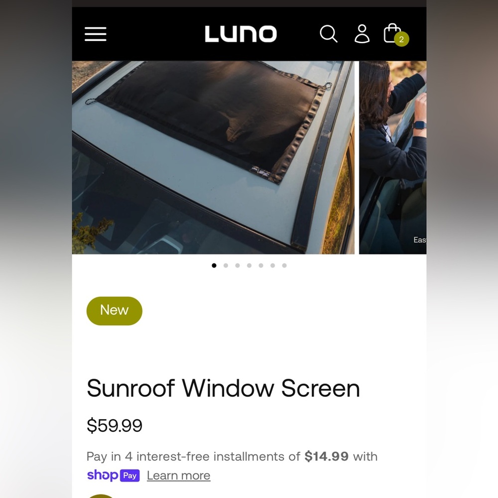 Luno sunroof screen NEW IN BOX